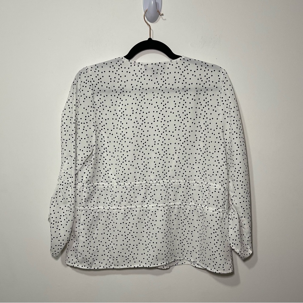 SFW women’s Black and white polka dots ruched sleeves and bow tie blouse in M - Picture 7 of 7